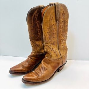 Lucchese 1883 Mad Dog Burnished Goat Leather Tan Flame Stitch Cowgirl Boots 7B